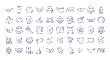 Bir deste tıbbi maske ve covid19 set simgesi