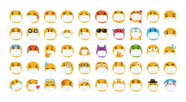 Tıbbi maske takan bir grup emoji