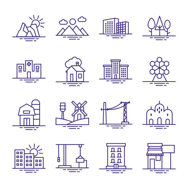 Paquete de iconos de conjunto de ciudad — Vector de stock