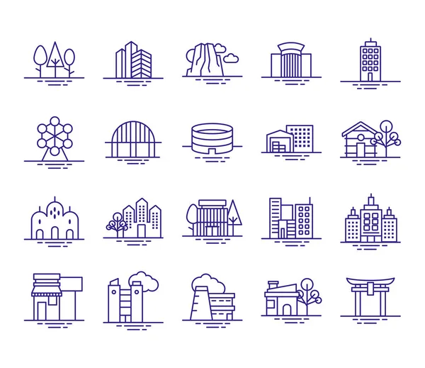 Paquete de iconos de conjunto de ciudad — Archivo Imágenes Vectoriales