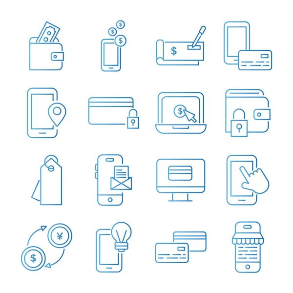 Paquet de paiement en ligne set icônes — Image vectorielle