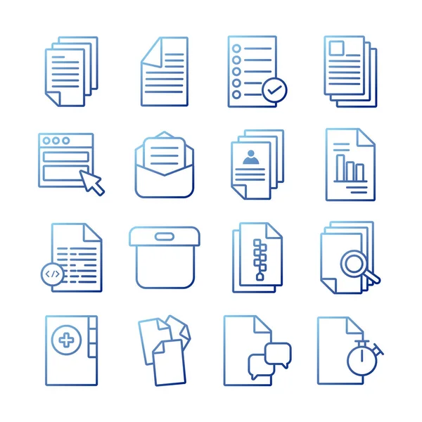 Bundle of documents files office icons — Stock Vector