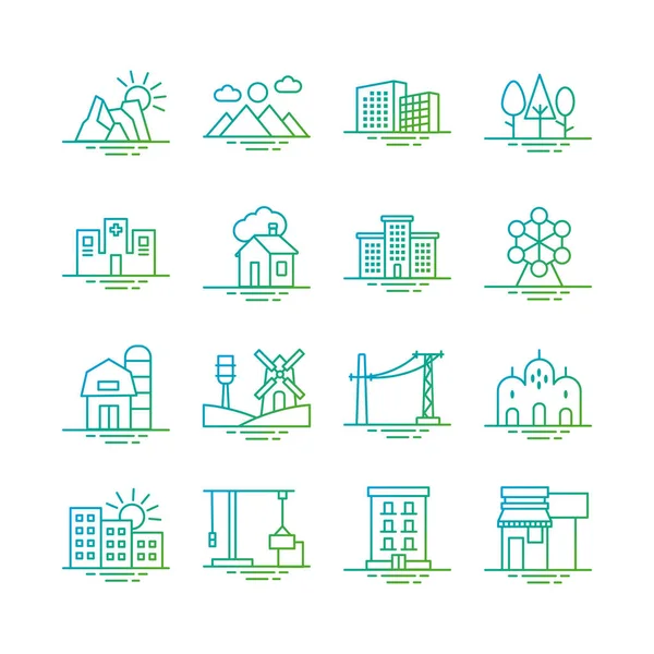 Paquet de ville ensemble icônes — Image vectorielle