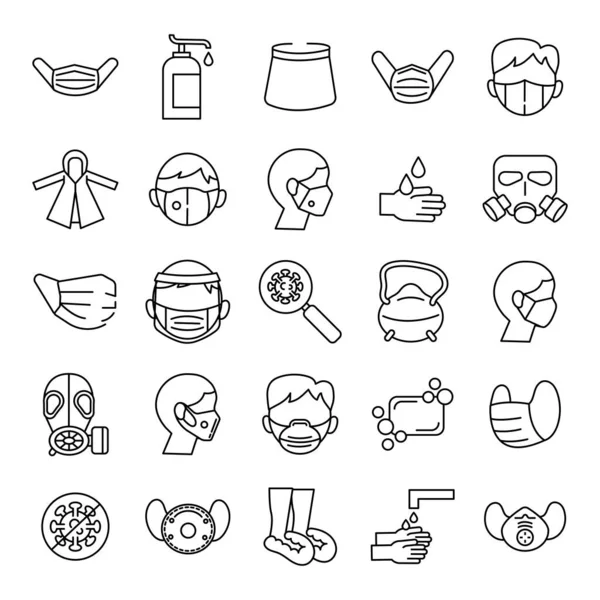 Bundle of medical mask and covid19 set icons — Stock Vector