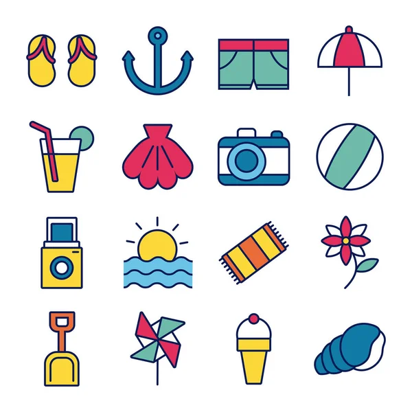 Conjunto de vacaciones de verano conjunto de iconos — Vector de stock