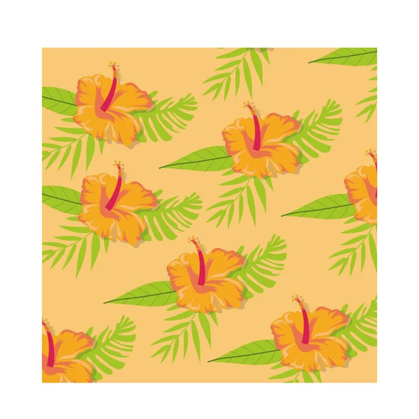 Orange flowers plants tropical pattern background — Stock Vector