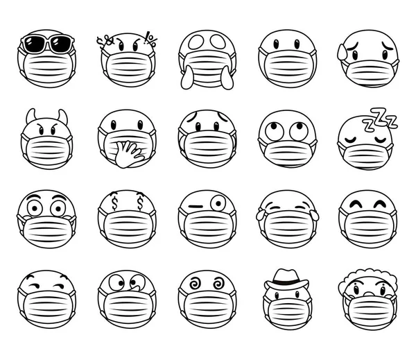 Gruppe von Emojis mit medizinischen Masken — Stockvektor
