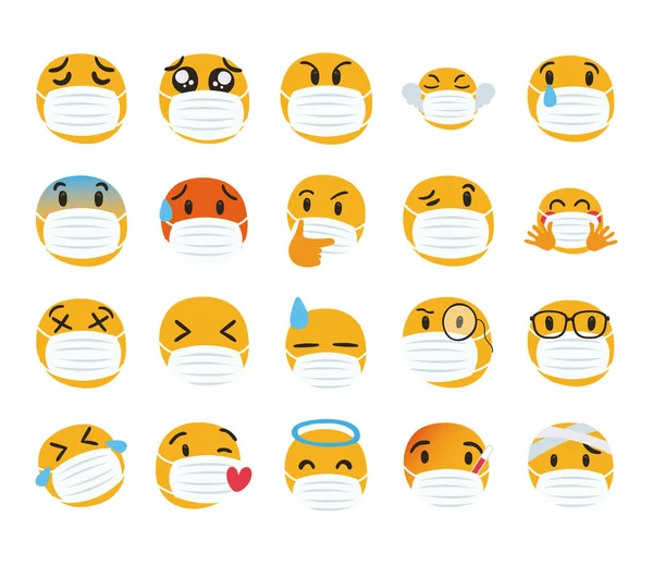 Gruppo di emoji che indossano personaggi mascherati medici — Vettoriale Stock