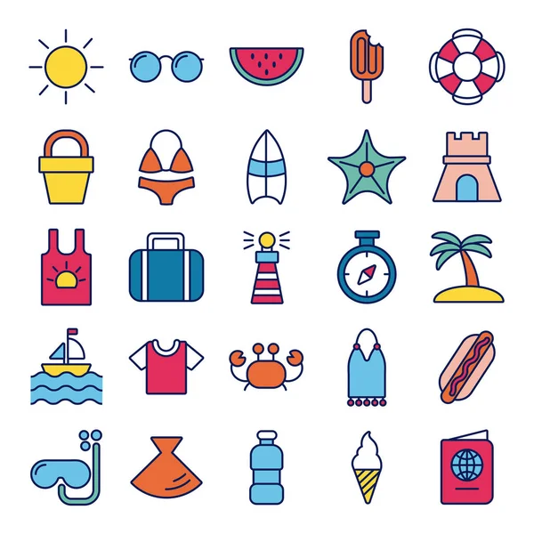 Pacote de férias de verão conjunto ícones —  Vetores de Stock