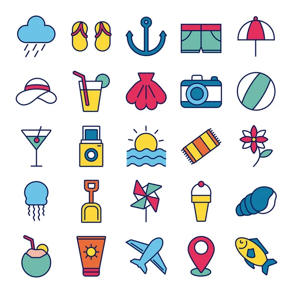 Paquet de vacances d'été ensemble icônes — Image vectorielle
