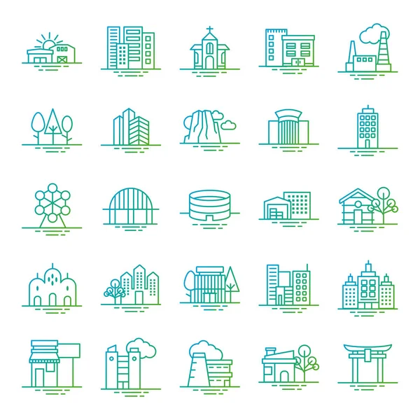 Paquete de iconos de conjunto de ciudad — Archivo Imágenes Vectoriales