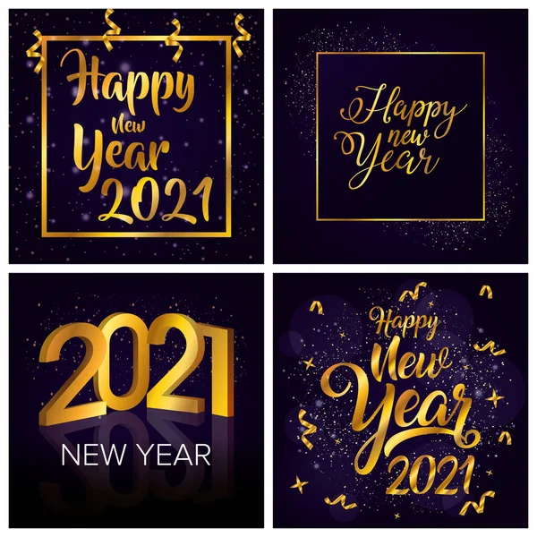 Felice anno nuovo 2021 poster celebrazione con cornici quadrati — Vettoriale Stock