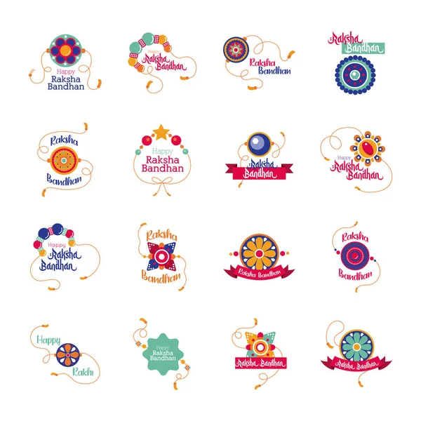 Paquet de heureux raksha bandhan ensemble icônes — Image vectorielle
