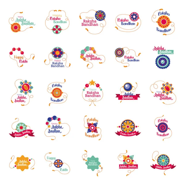 Paquet de heureux raksha bandhan ensemble icônes — Image vectorielle