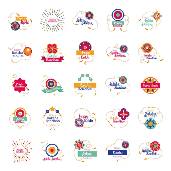 Bundle of happy raksha bandhan set icons — Stock Vector