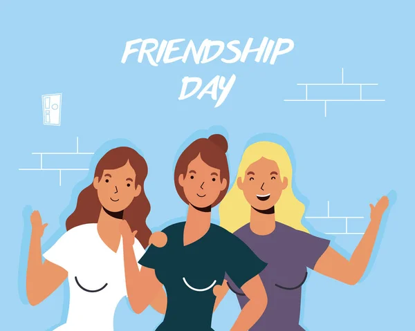 Young girls characters in Friendship day celebration — Stock Vector