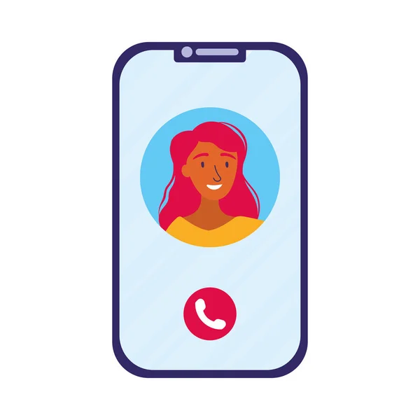 Vrouw avatar op smartphone in video chat vector ontwerp — Stockvector