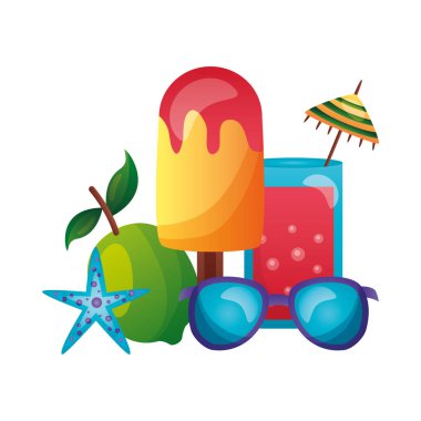 meyve suyu, limon yıldızı ve gözlük vektör tasarımı