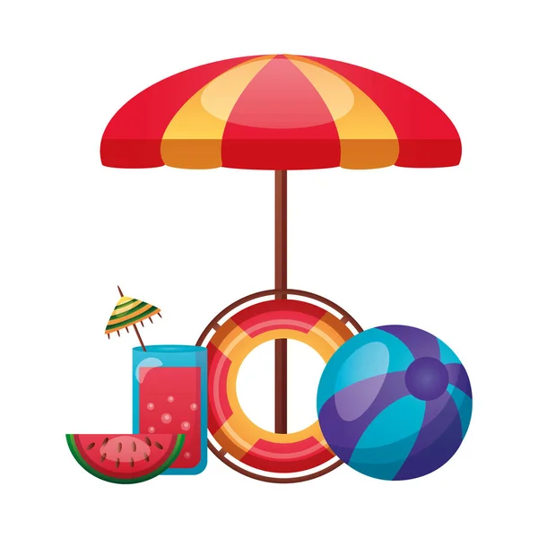 Parapluie flotteur boule jus et pastèque vecteur conception — Image vectorielle