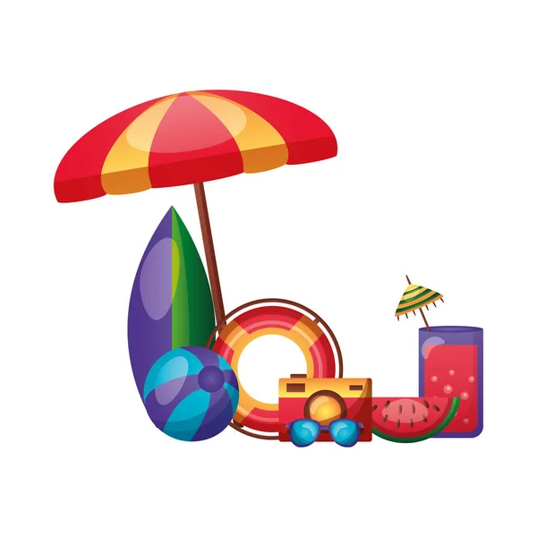Parasol deska surfingowa float ball i ikona letni zestaw wektor projekt — Wektor stockowy