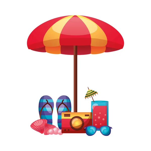 雨伞凉鞋相机和果汁矢量设计 — 图库矢量图片