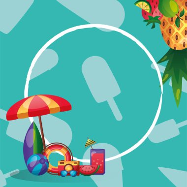 Şemsiye sörf tahtası daire vektör tasarımı ile birlikte yüzen top ve simge