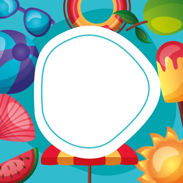 Summer icon set around circle vector design — Stock Vector