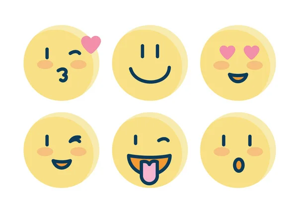 Set of emojis, faces yellow icons — Stock Vector