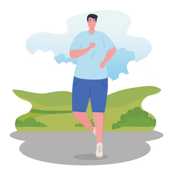 Homem maratonista correr esportivo, competição homem run ou maratona raça cartaz, estilo de vida saudável e esporte — Vetor de Stock