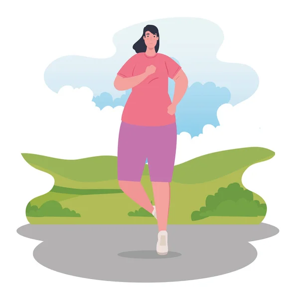 Mujer maratonista corriendo deportivo, mujer en carrera o carrera de maratón cartel, estilo de vida saludable y deporte — Vector de stock