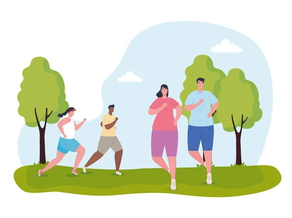 青少年马拉松运动员，男女运动员，跑步比赛或马拉松海报，健康的生活方式和运动 — 图库矢量图片