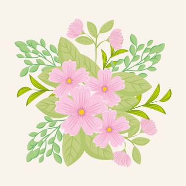 çiçekler pembe renk, yapraklı dallar, doğa dekorasyonu