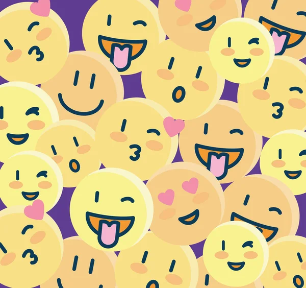 Bakgrund av emojis, ansikten gula ikoner — Stock vektor