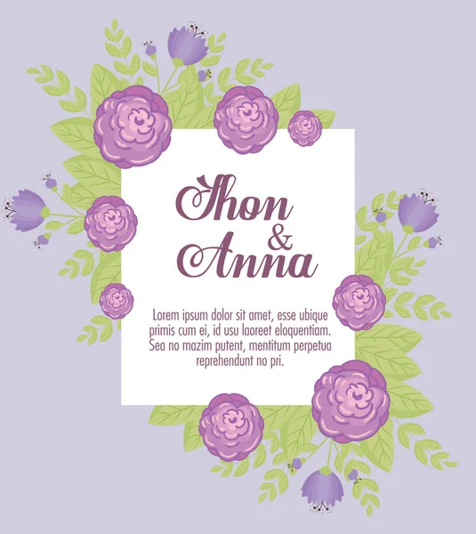 Grußkarte mit Blumen lila Farbe, Hochzeitseinladung mit Blumen lila Farbe Dekoration — Stockvektor
