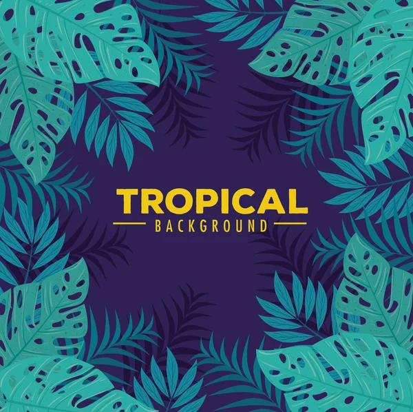 Fondo tropical con marco de plantas de la selva, decoración con hojas tropicales — Vector de stock