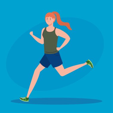 Sportif koşan kadın maratoncu, koşu yarışması ya da maraton posteri, sağlıklı yaşam tarzı ve spor