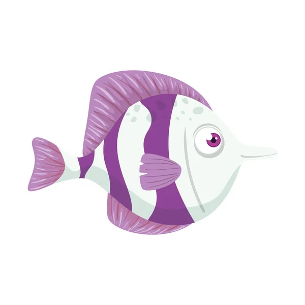 Θαλάσσια υποβρύχια ζωή, χαριτωμένο ψάρι, μωβ και λευκό χρώμα, σε λευκό φόντο — Διανυσματικό Αρχείο
