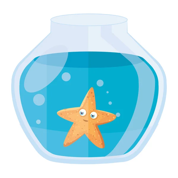 Akvárium tengeri csillag vízzel, akvárium tengeri állat — Stock Vector