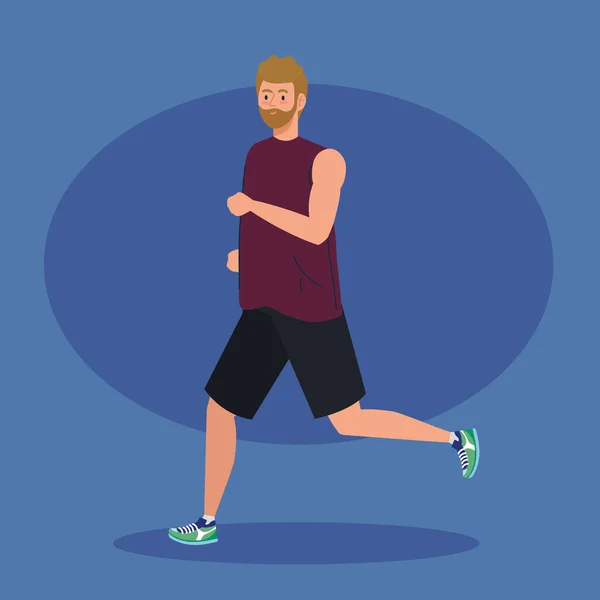 Άνθρωπος μαραθωνοδρόμος τρέχει σπορ, άνθρωπος τρέχει ανταγωνισμό ή μαραθώνιο αφίσα αγώνα, υγιεινό τρόπο ζωής και τον αθλητισμό — Διανυσματικό Αρχείο