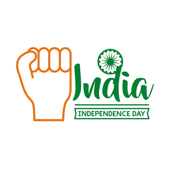 Independece dia india celebração com mão punho pintado ícone de estilo de linha — Vetor de Stock