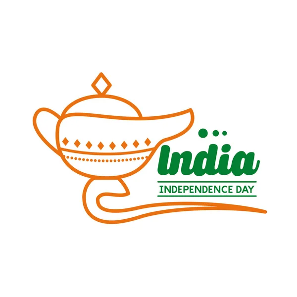 Dia Independece celebração da Índia com ícone de estilo de linha de lâmpada mágica —  Vetores de Stock