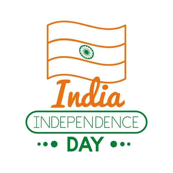 Independece dia celebração da Índia com ícone de estilo de linha de bandeira —  Vetores de Stock