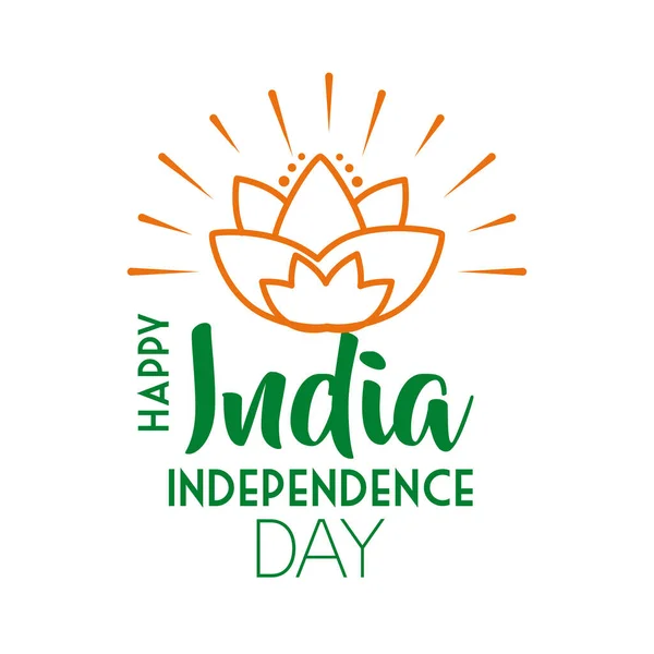 Dia Independece celebração da Índia com lótus ícone de estilo de linha de flor —  Vetores de Stock