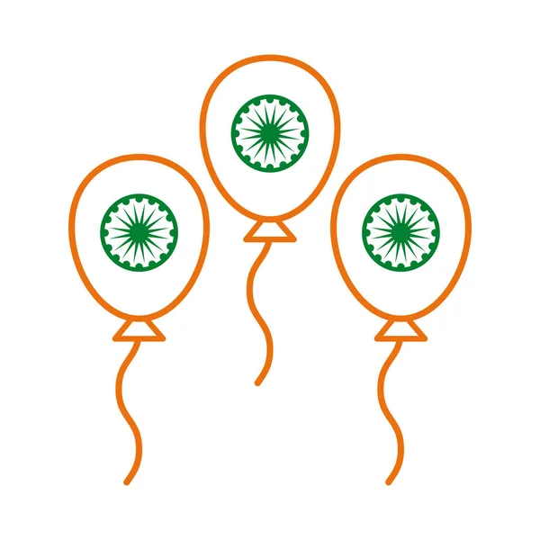 Balloons helium with ashoka shakras indian independence day line style — Stock Vector