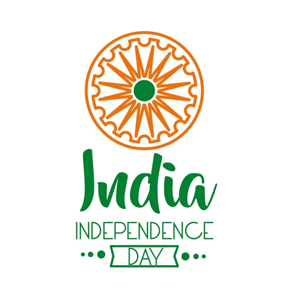 Giornata india Independece celebrazione con ashoka chakra icona in stile linea — Vettoriale Stock