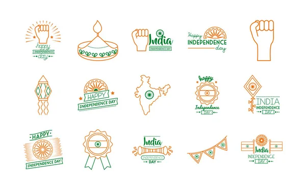 Bundle di india indipendenza giorno celebrazione icone — Vettoriale Stock