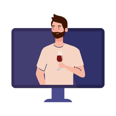 Çevrimiçi parti, karantinada online parti, bilgisayarda parti web kamerası çevrimiçi tatil