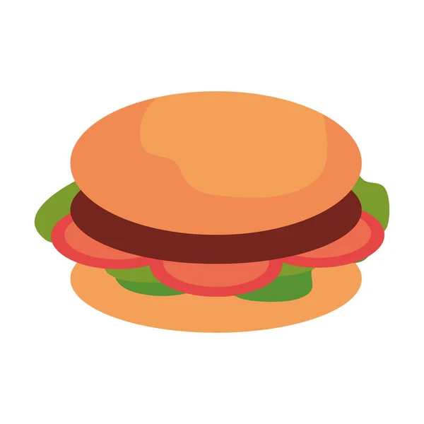 Ízletes hamburger, gyorsétterem, fehér alapon — Stock Vector