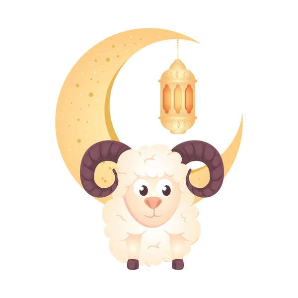 Ramadan Kareem lámpa kecske és hold fehér alapon — Stock Vector