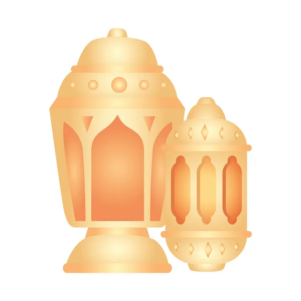 Linternas kareem ramadán, linternas doradas sobre fondo blanco — Vector de stock
